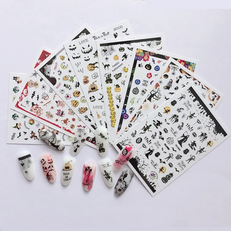 Хит продаж, наклейки для ногтей в виде паутины, тыквы, призрака, 3D художественные наклейки для ногтей на Хэллоуин
