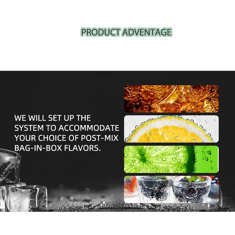 Post mix soda fountain dispenser cola making machine with BIB and tank syrup system