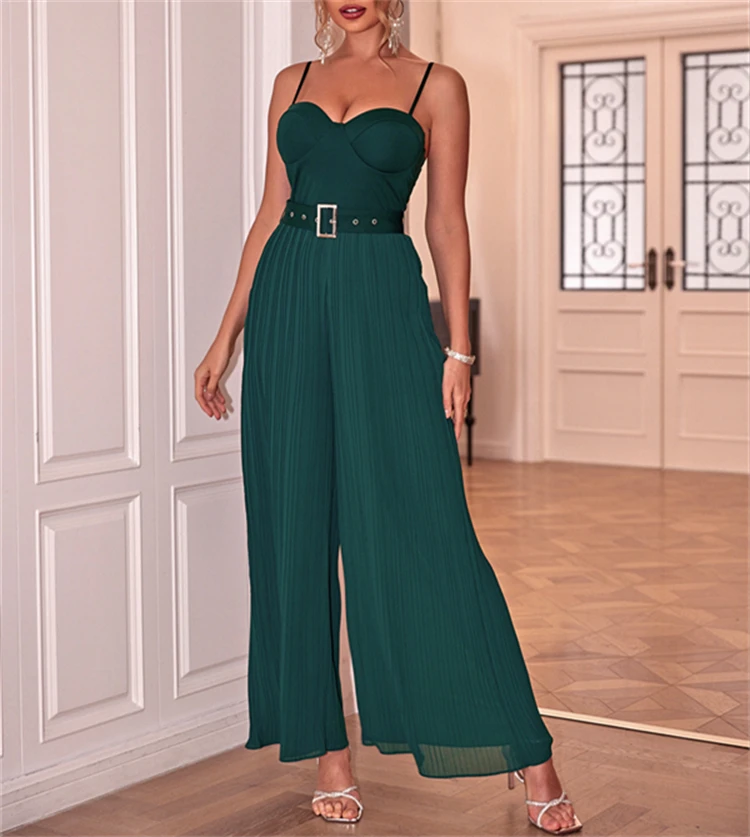 Summer Strap Sexy Belt Pleated jumpsuits elegant for women