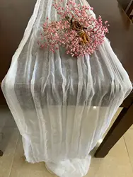 TR019 green smoke gauze table runner linen hemstitch table runner