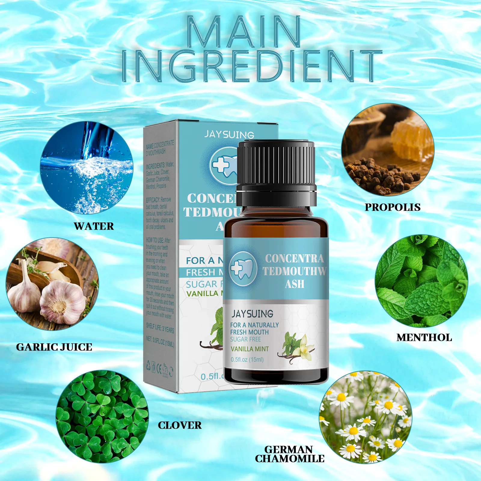 JAYSUING Mini Travel Size Mouth Oral Breath Refreshing Vanilla Mint Mouthwash 15ml