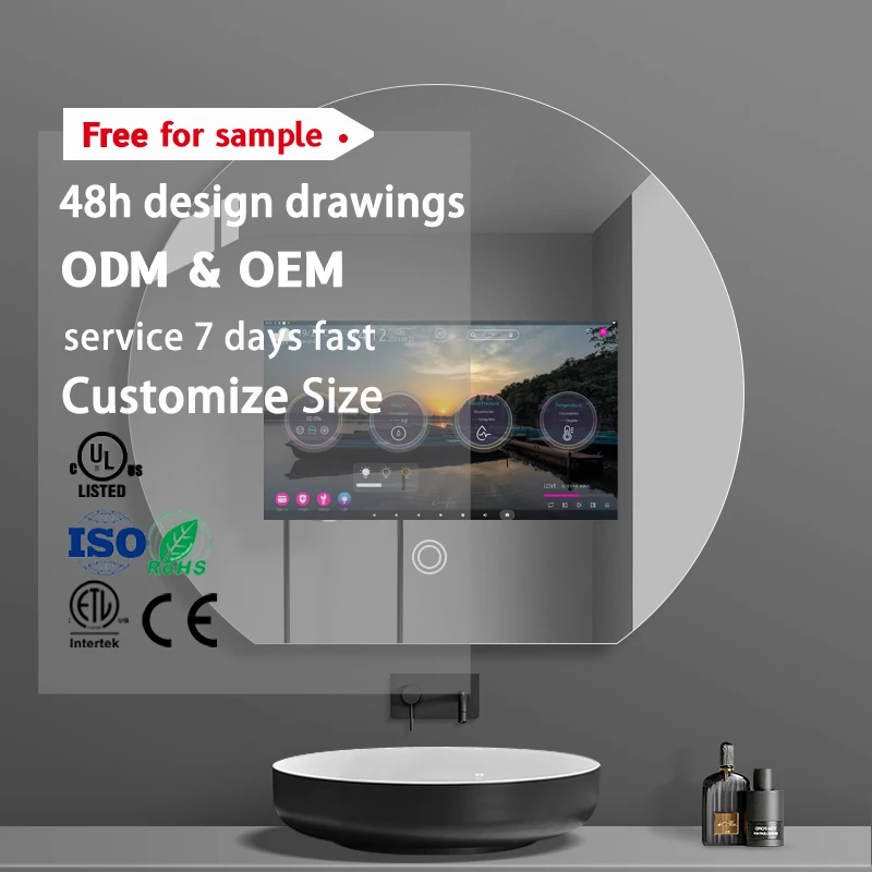 Waterproof WIFI connection led lights round smart bathroom mirror with lights smart tv mirror