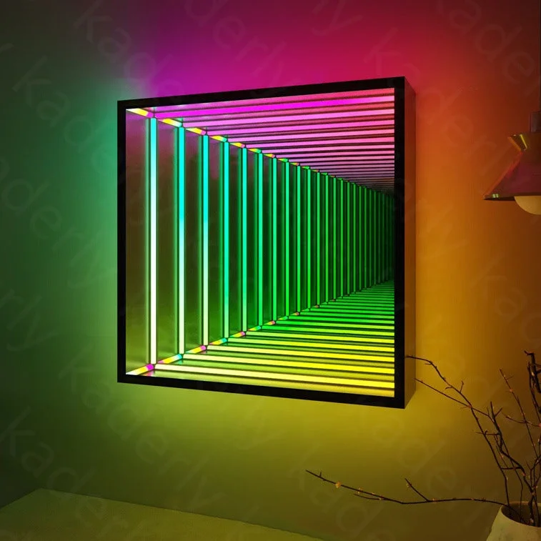 customization Geometric design home decoration RGB color changing 3D magic mirror Infinite magic mirror LED wall lamp