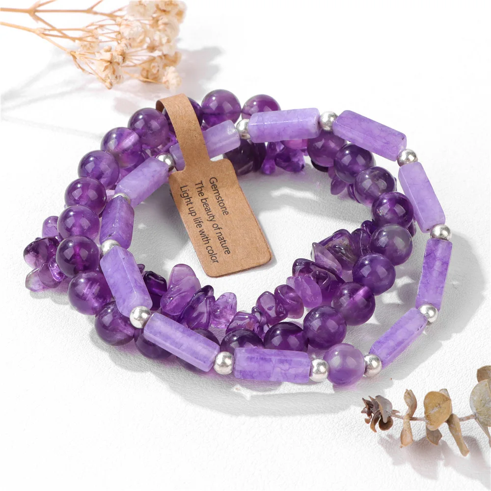 New Arrival BOHEMIA 8mm Handmade Natural Stones Amethyst Beads Bracelets Quartz Crystal Three Piece Set Bracelet For Women
