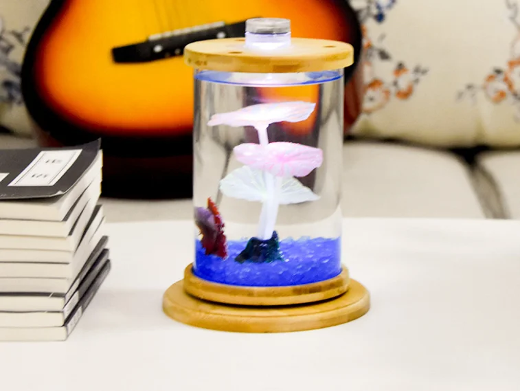 Rotating round fish tank table glass mini betta bottle small light fish tank