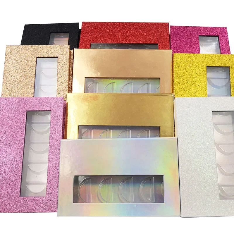 
Wholesale 3D False Mink Eyelash Packaging Empty 5 Pairs Small Glitter Lash Book Boxes 