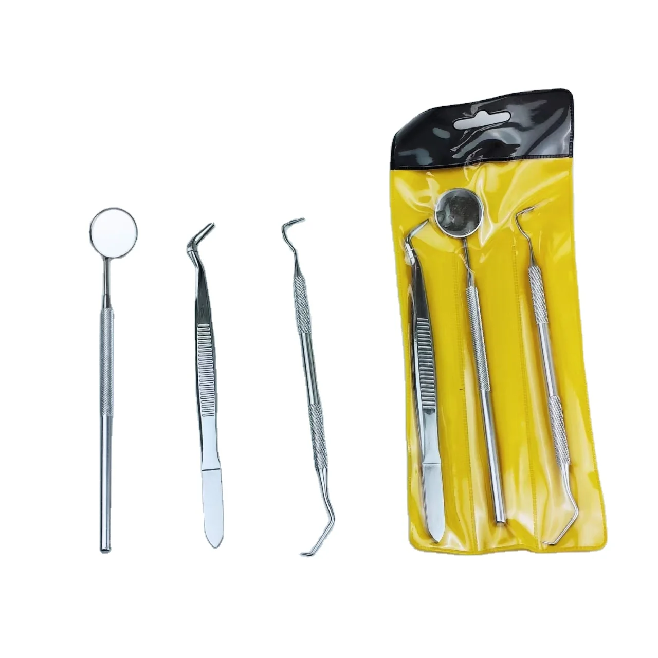 Denxy Dental Dentist Tools Hot Sale Stainless Steel Instruments Surgical Dental Hygiene Kit With Dental Probe/Tweezer/Mirror