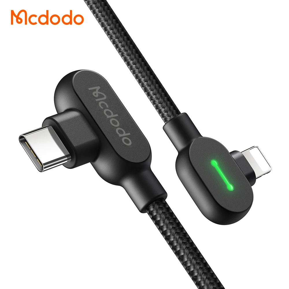 Mcdodo Hot Selling 1.2m/1.8meters Nylon Braided 90 degree  Elbow L Shape Mobile Phone PD Fast Charging Cable USB Data Cable