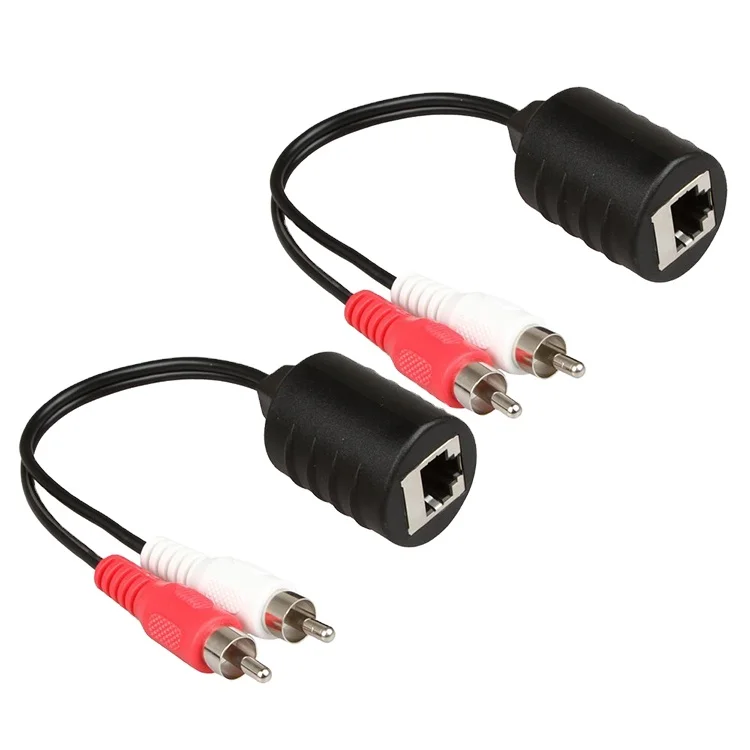 2RCA Male to RJ45 Female Audio Extender Cable RCA Cables Speaker ROHS Bare Copper POLYBAG Braid PVC Computer Gold Plated Black