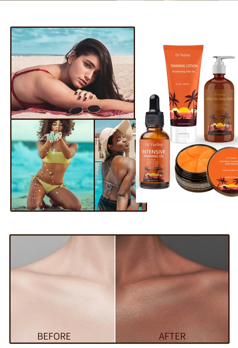 Private Label Custom Beauty Products Natural solarium Tanning oil Set Home Use Tanning Kit
