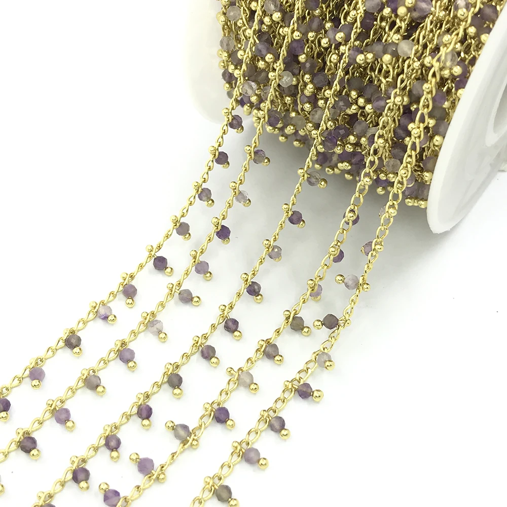 Fashion Copper and Faceted Round glass beaded Alloy link chains for jewelry making