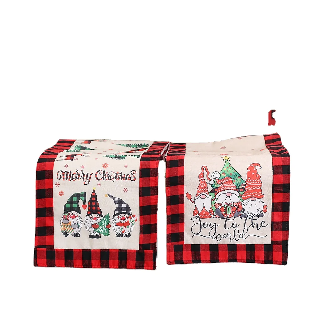 YQ-308 Linen Burlap Table Runner Dresser Scarves plaid Christmas gnome Table Runners