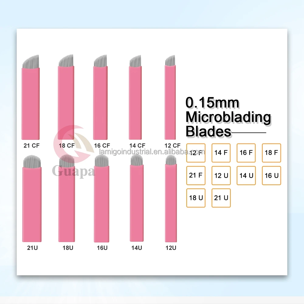 High quality 0.15mm U Agujas Eyebrow Pink Disposable Microblading Cejas Supplies Micro Nano Microblades Needle