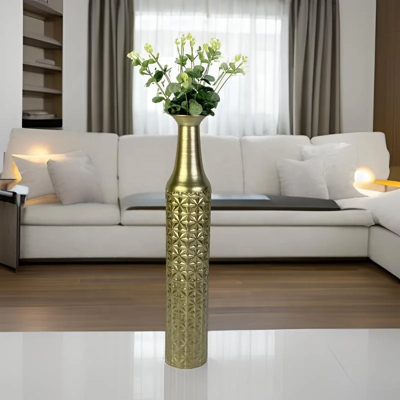 Lander Non-fragile large tall modern home decoration ornaments art floor metal gold vase for hotel