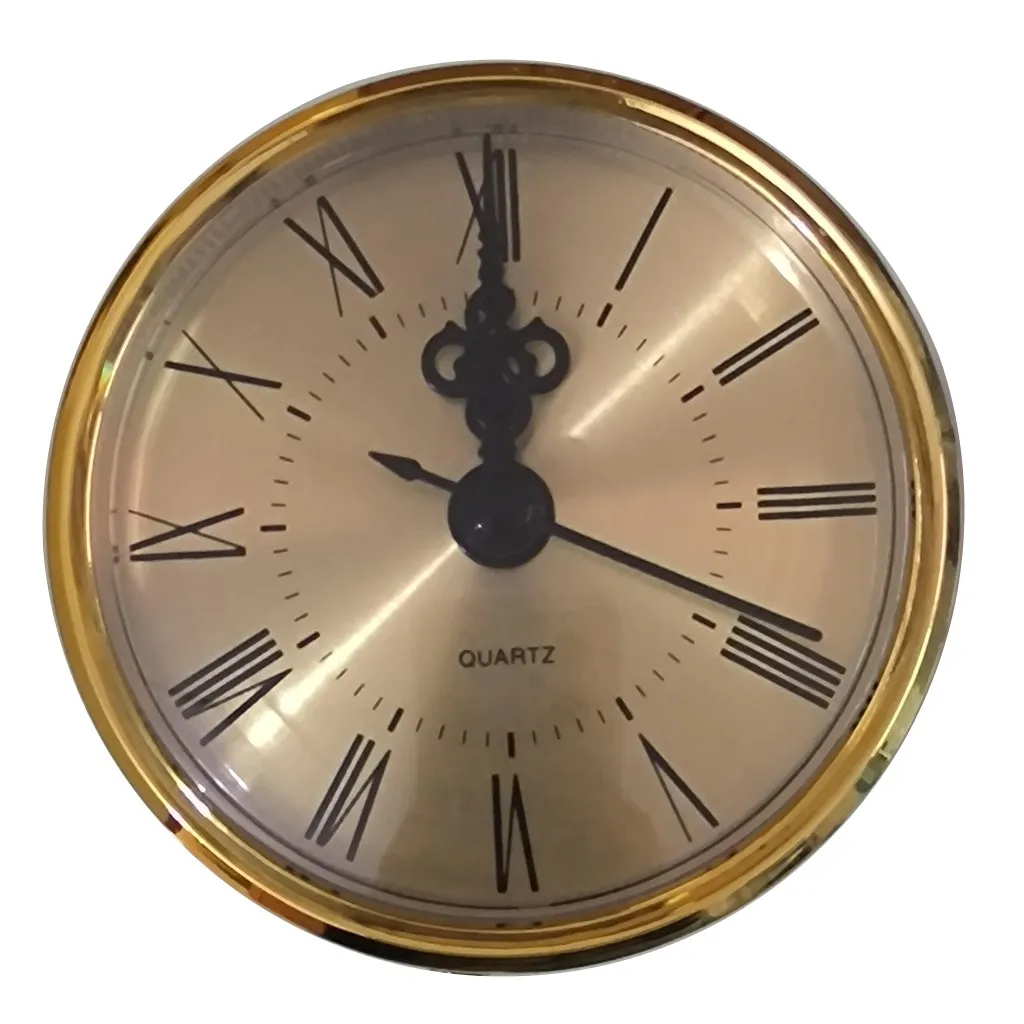 70MM Round Quartz Clock Fit-up Movement Miniature Clock Gold Dial Gold Tone Bezel Roman Numerals Mini Clock Inserts