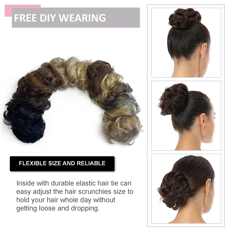 Hot Selling Human Hair Wrap Curly Scrunchie Messy Hair Bun Extensions Chignon Hair For Women