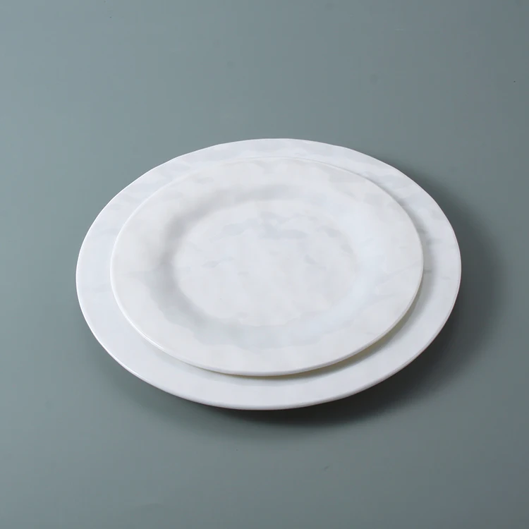 High quality plain white round shape hotel restaurant unbreakable melamine dinner plates dishes dinnerware set tableware
