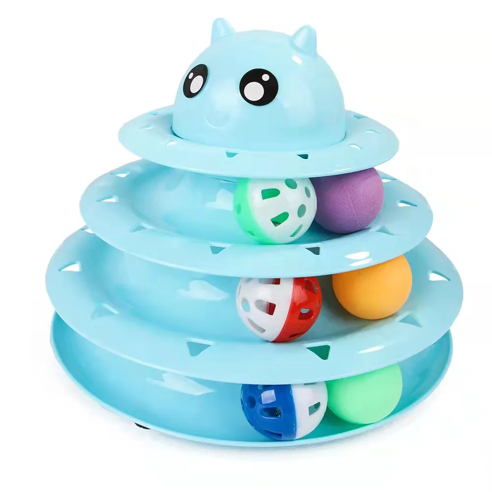 Cat Toy Roller 3-Level Turntable Cat Toys Balls with Six Colorful Balls Interactive Puzzle Kitten Toys