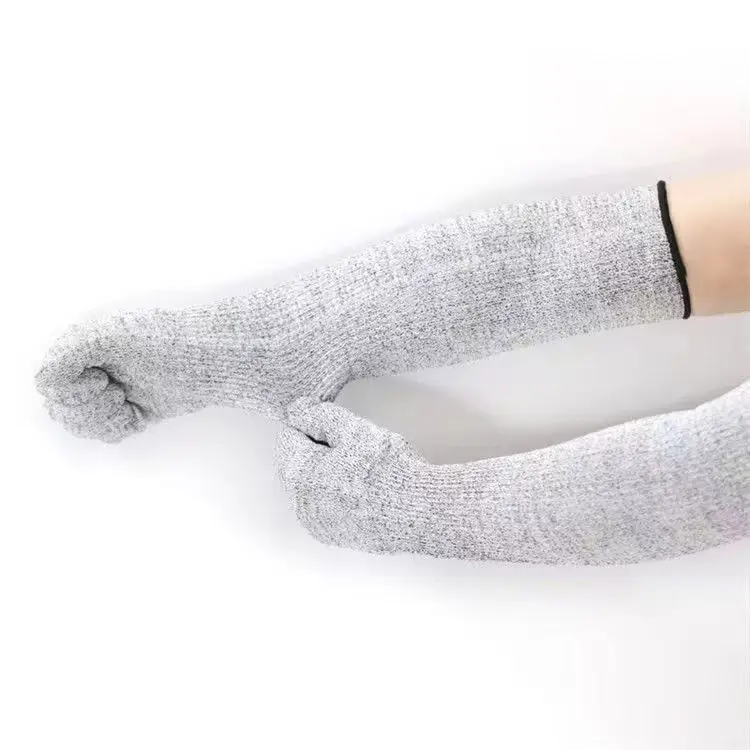 Level 5 Hppe Knitted Long Arm Sleeves Protection all Finger Cut Resistant Gloves For Kitchen Cooking Gardening