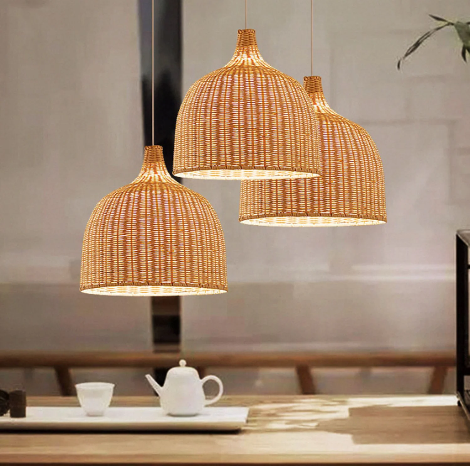 China Factory Price Indoor Bamboo Light Decorative Chandelier Pendant Lights for Bar Office Cafe