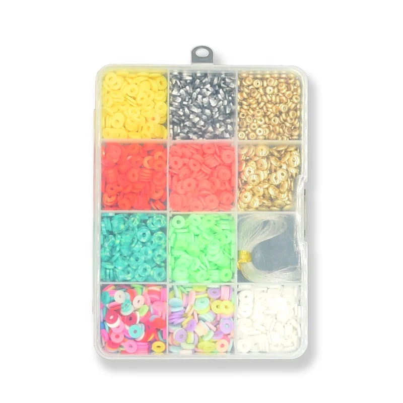 12 Grids 6mm Colorful Round Polymer Clay Gold Abacus Spacer DIY Beads Set For Kid Jewelry Making Necklace
