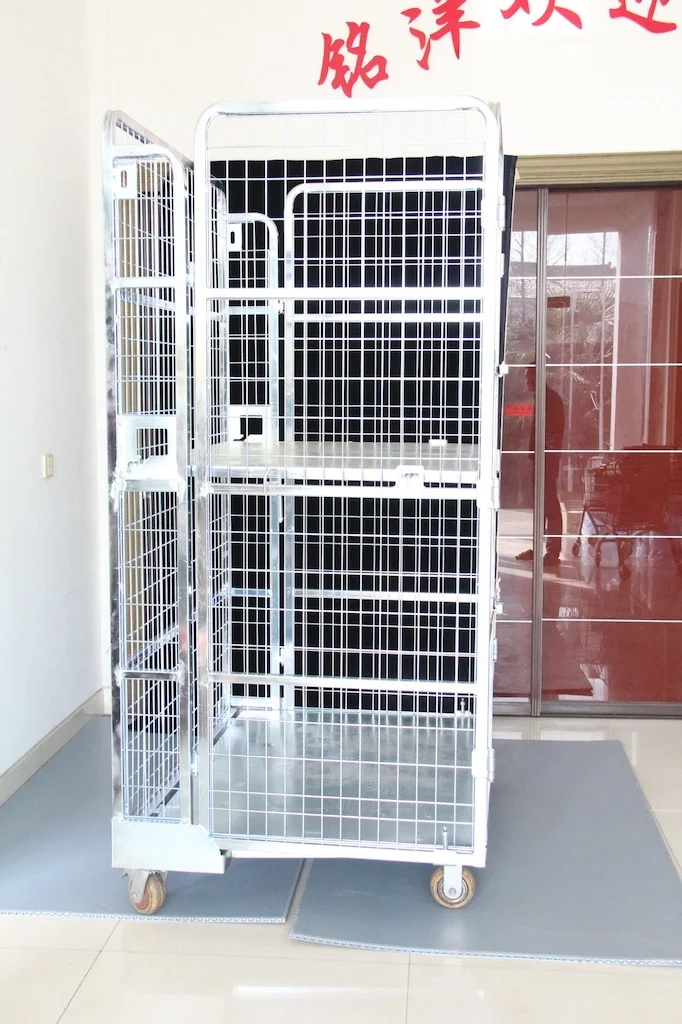 Wholesale metal Durable Warehouse Wire Mesh Roll Cage Pallet trolley wire cages with wheels for transport