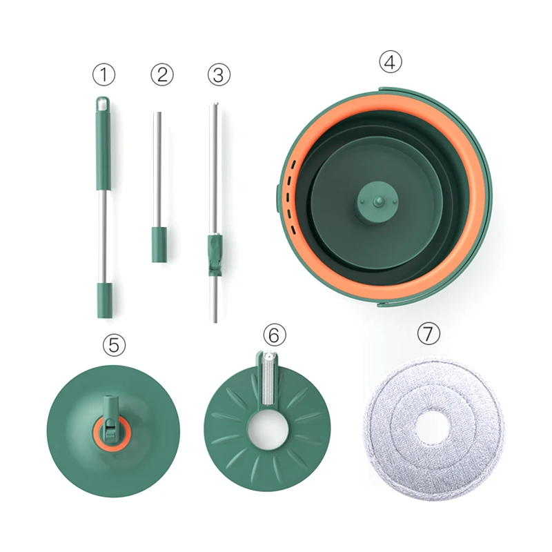 Topwill Flat Quick Clean Mops 360 Microfiber Telescopic Floor Dust Cleaning Water Squeeze Mop With Bucket Dry and Wet Rotary Mop