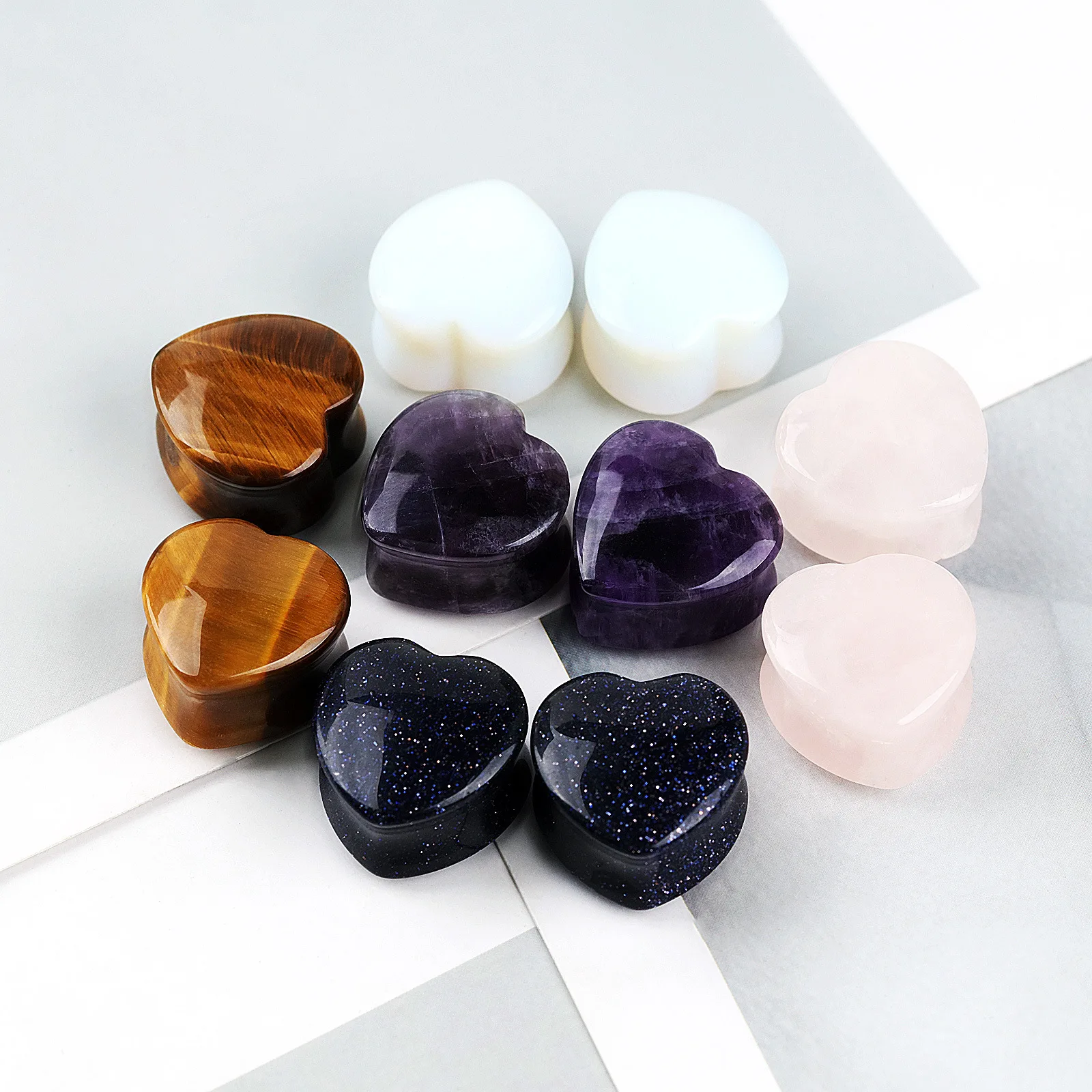 Heart Natural Stone Cat Eye Ear Plugs Tunnels Piercing Body Jewelry Earring Ear Gauges Expander Body Piercing Jewelry Ear Stud
