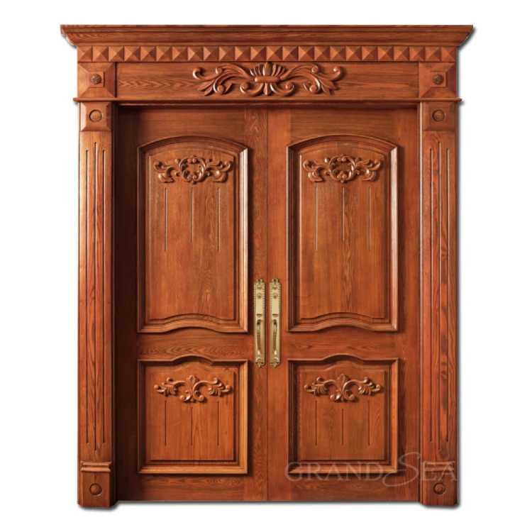 
Luxury Design Exterior Waterproof Solid Oak Double Carved Wooden Doors 