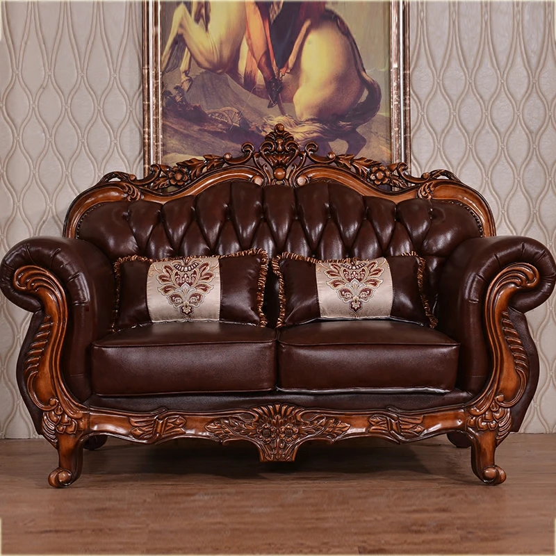 Foshan factory European antique Leather Living room furniture set