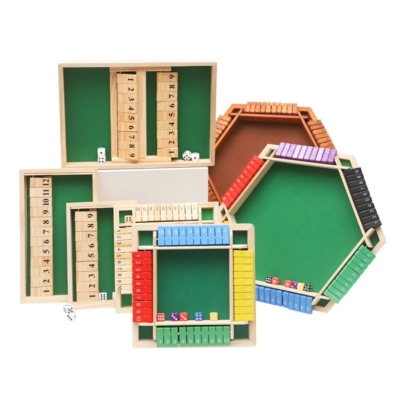 YUCI 1-6 Players Shut The Box Dice Games Wooden Board Table flop game with 16 Dice  flop digital  game for Kids Adults