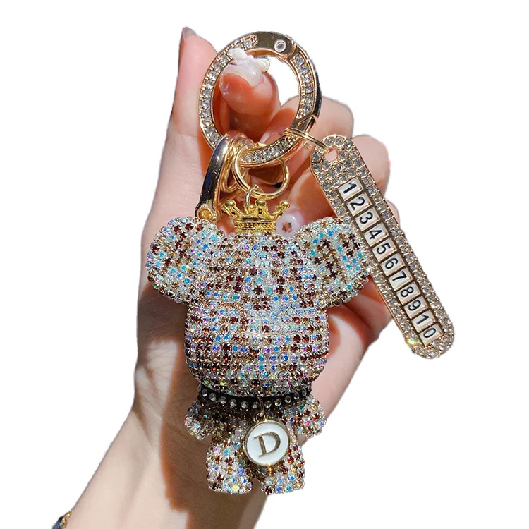 Cute Crystal Anti-Lose Teddy Bear Keychain with Rhinestone Wristlet Perfect Car Accessory and Gift Idea