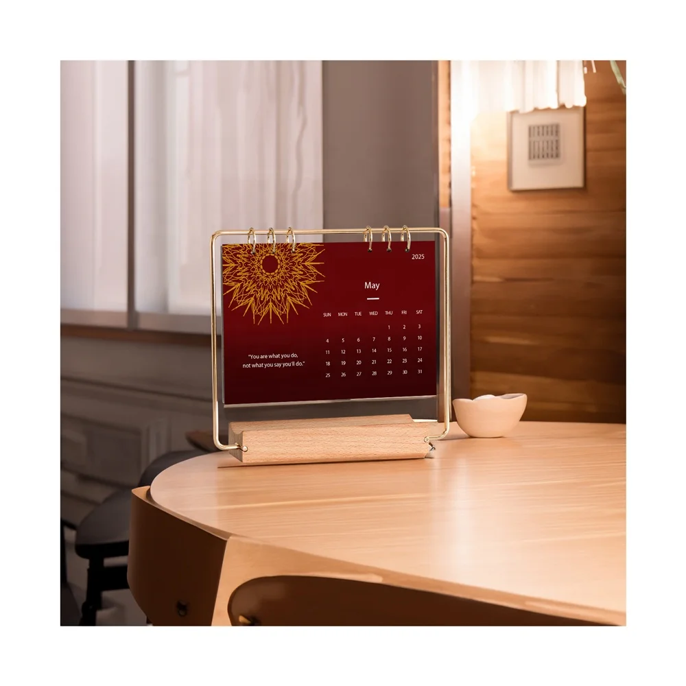 Small batch Reusable Desktop Flip Calendars 2025 wood Standing Office Easel Motivational Flip Desk Calendar for office supply