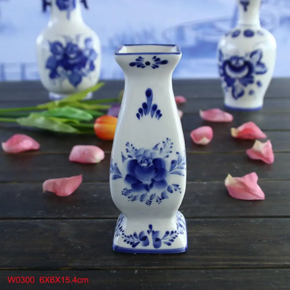 Vintage Delft Holland Handpainted Windmill and Flower Vase Blue & White  20th Dutch Pottery
