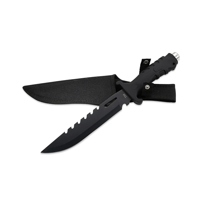 ODM Acceptable Survival Camping Hunting Knife Stainless Steel Fixed Blade with Sheath Black