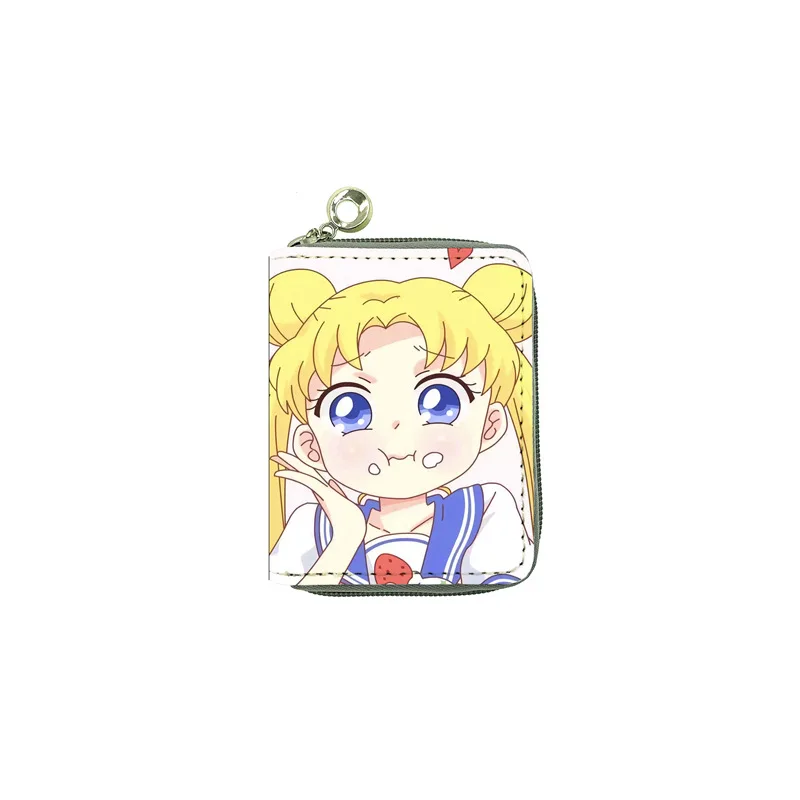 18 Designs Custom Anime Girls Short Purse Anime Lovely Cartoon Short Wallet Luna Character Kid Coin Purse