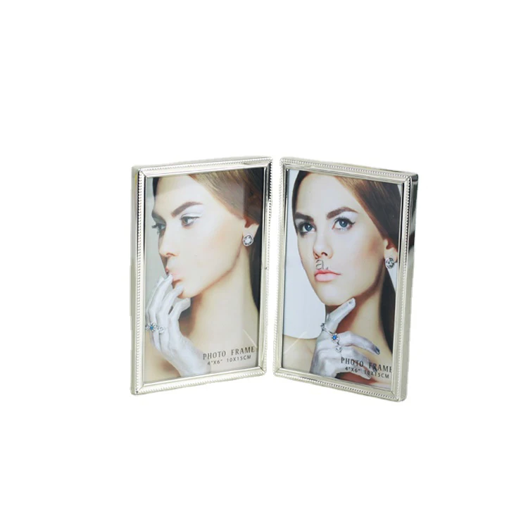 Jinnhome High Quality Alloy collage picture frame Metal two Folding photo frame album table photo frame for Decoration
