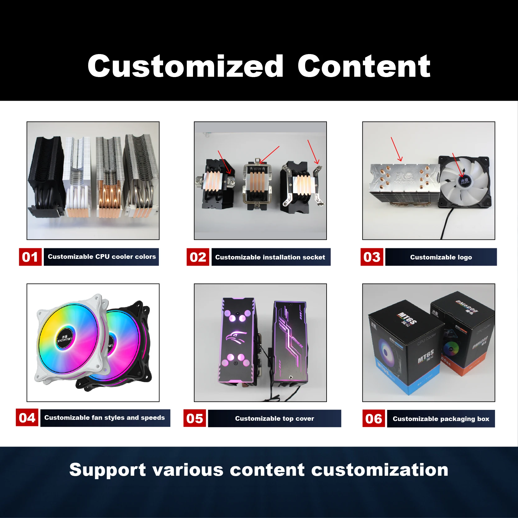 SNOWMAN Popular ARGB  4 Heat Pipes cpu cooler PWM 4 Pin  PC cooler  Intel AMD LGA 1700 115X AM5 AM4 CPU Cooling Fan