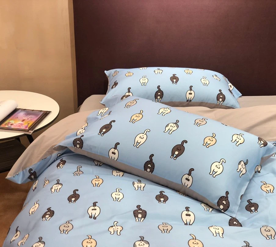 Queen Size Kids Teens Cute Animal Theme Comforter Cover Lovely Cat Pattern Decor Bedspread Soft Quilt Cover Set