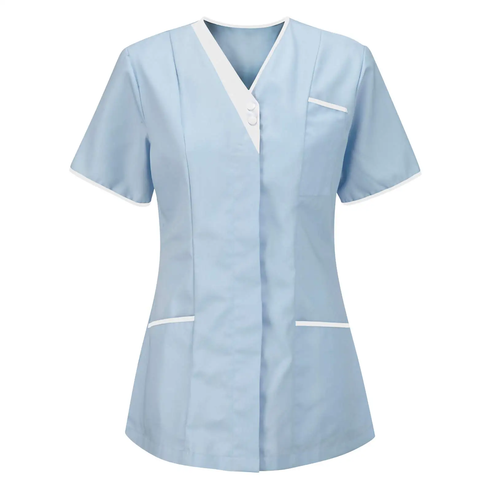 Womens Hospital Uniform Ladies Healthcare Zip Fastening Collared Nurse Tunic Top Medical Uniform Salon Vet Healthcare Maid Dress
