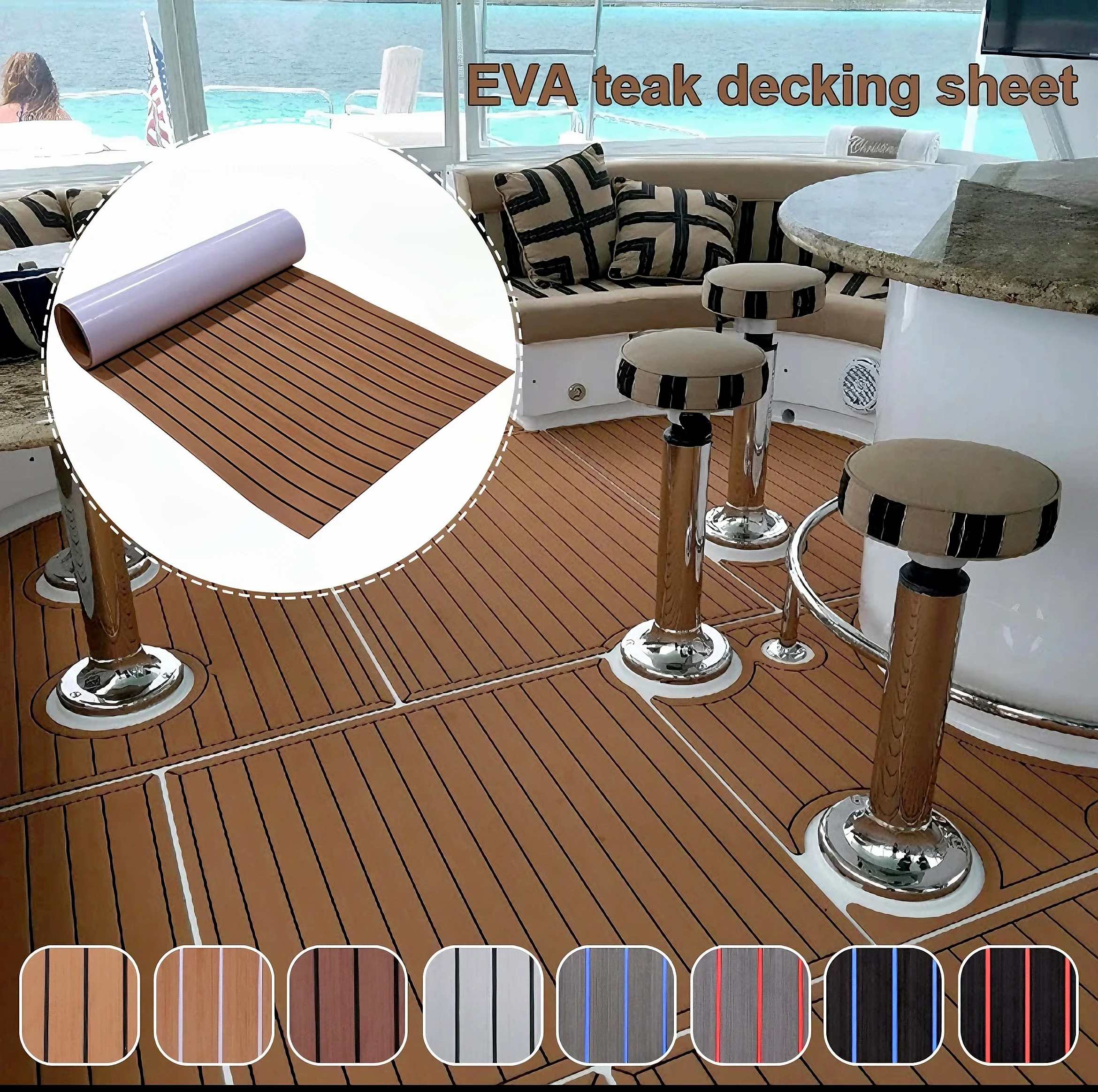 Durable EVA Foam Decking Non-Slip Marine Grip Floor Surfacing Waterproof Artificial Teak Sheet Boat Mat Brushed