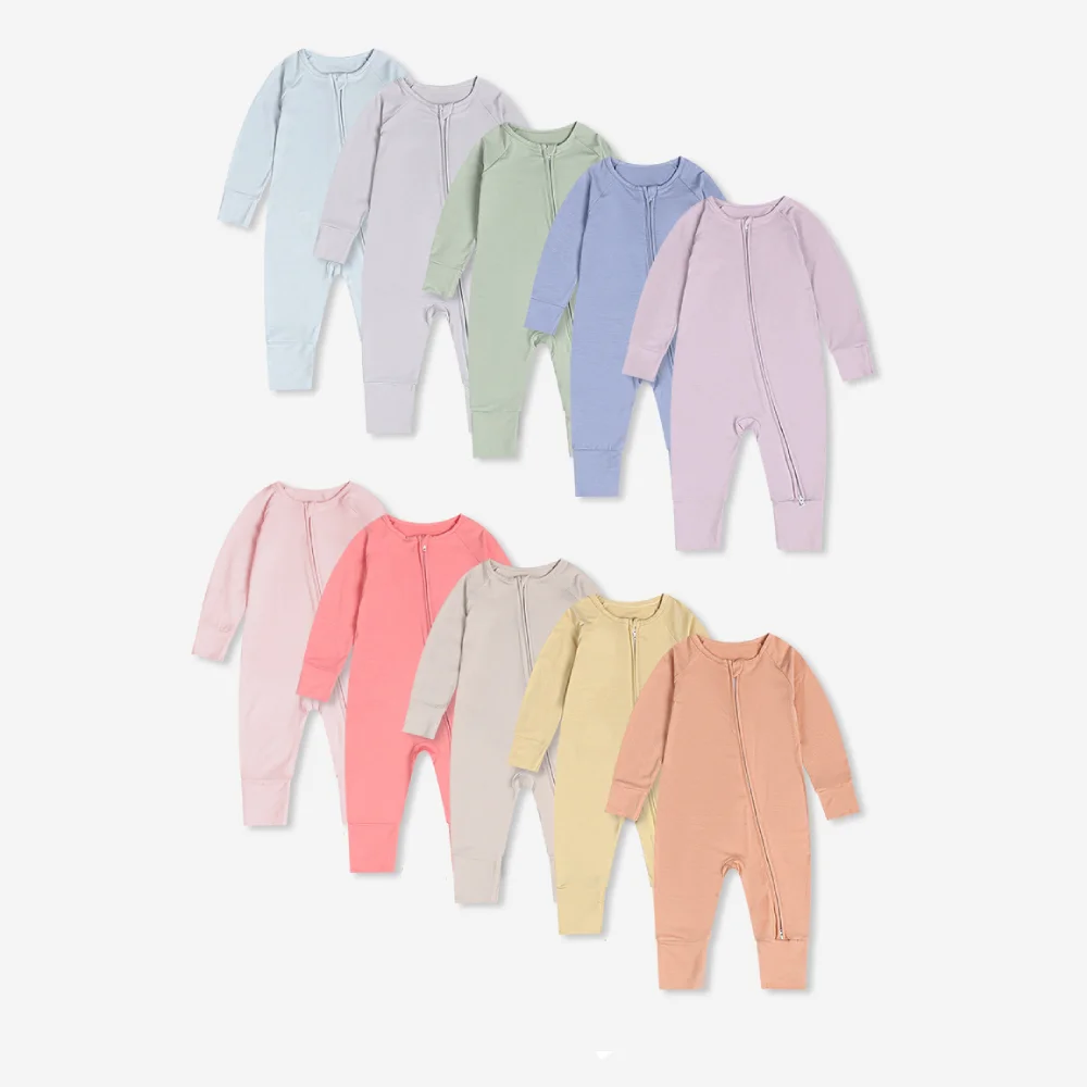 Bamboo Fiber Baby Jumpsuit Spring And Autumn Infant Zippered Pajamas Summer Newborn Clothes