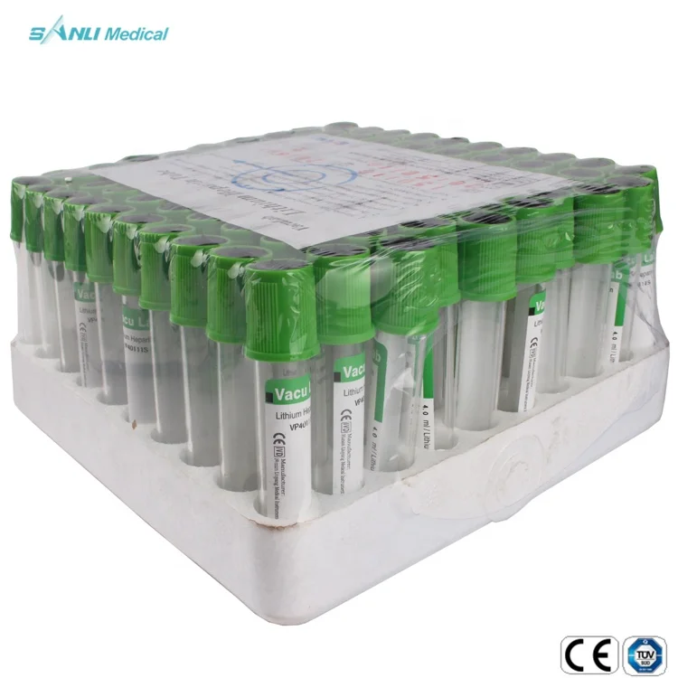 Disposable SANLI Blood Collection Tubes Sodium Heparin green tubes PET Glass 2-10ml lithium cheap price
