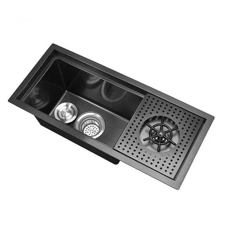 304 на заказ черная одинарная чаша современная кухонная раковина с вращающейся чашеобразной шайбой и одним отверстием смесителя