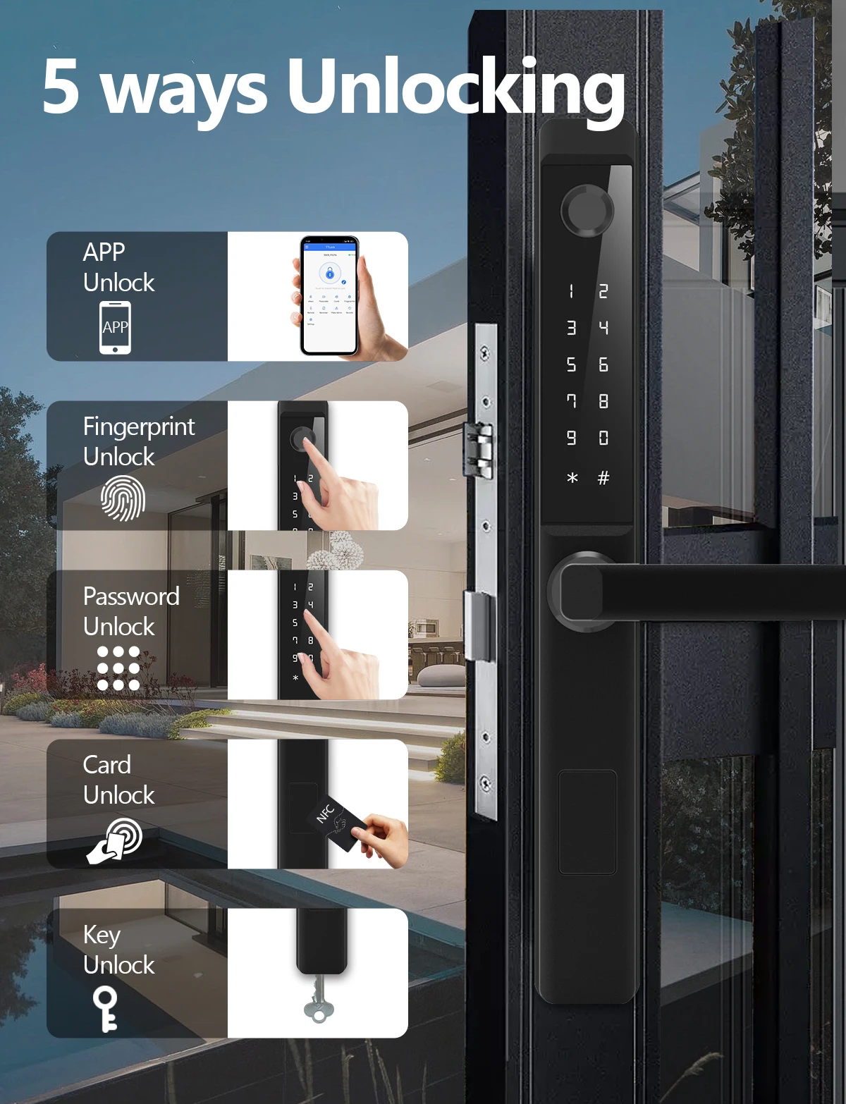 TUOAN TT-F9 2024 New Arrival Slim Smart Door Lock with Fingerprint TT lock Aluminum Alloy Electric Door Lock Smart