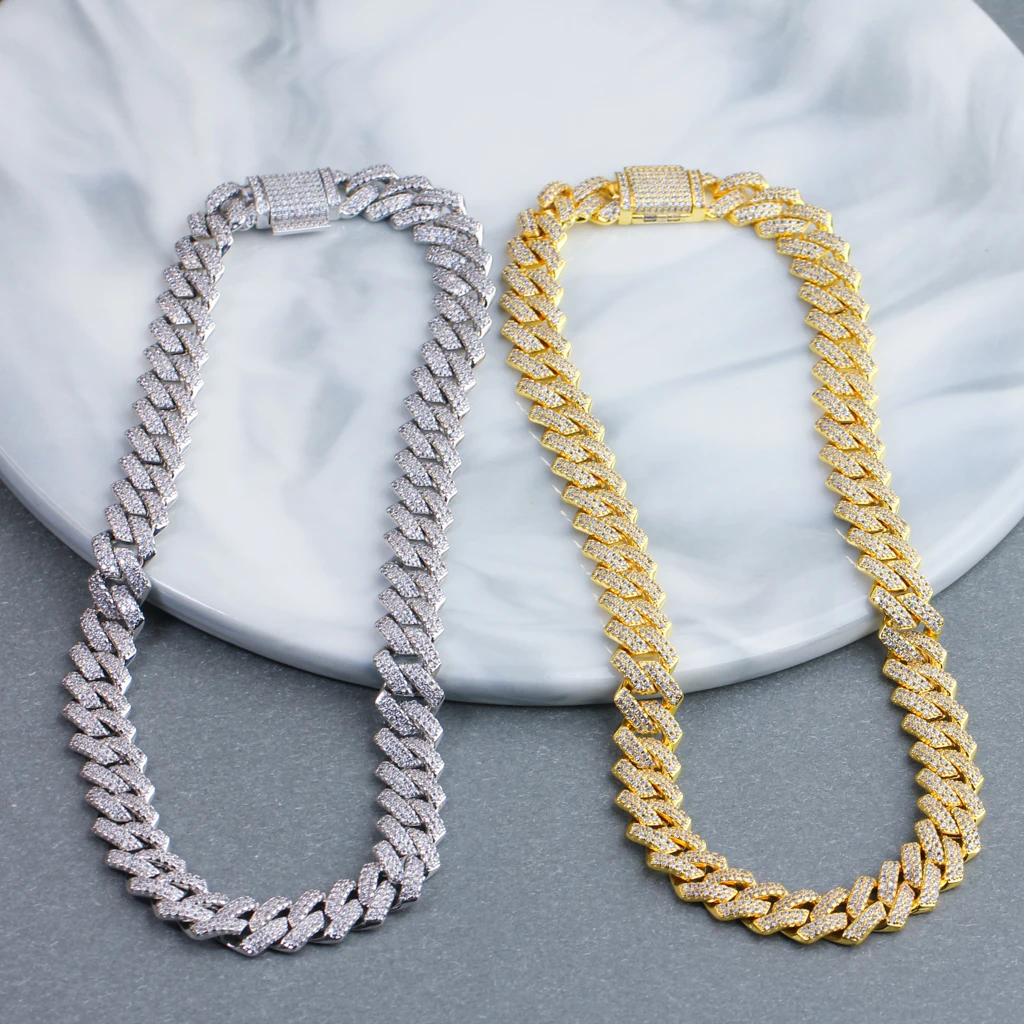 Powell Jewelry Gemstone Iced Out Pave 18K Gold Plated Jewelry Cubic Zirconia Cuban Links Necklace For Men