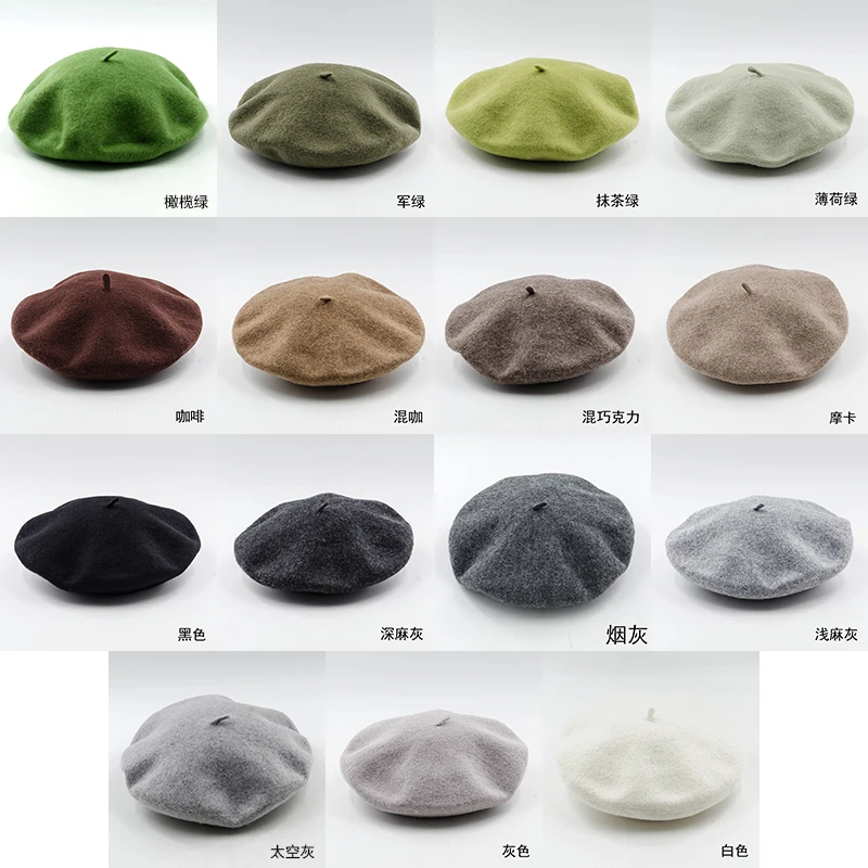 Custom Women Men Embroidery Berrete Embroidered Berets Femme 100% Wool Boina Hat Military Cap Beret