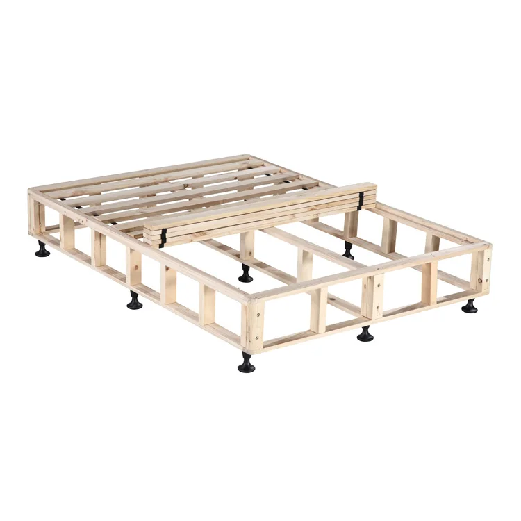Modern Easy Assembly Strong Wood Slats Platform Bed Frame King Size Bed Base