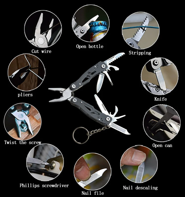 Amazon hot selling Multitool Hand Tool Screwdriver Mini Plier Portable Stainless Pocket Folding Knife Pliers Outdoor Tools
