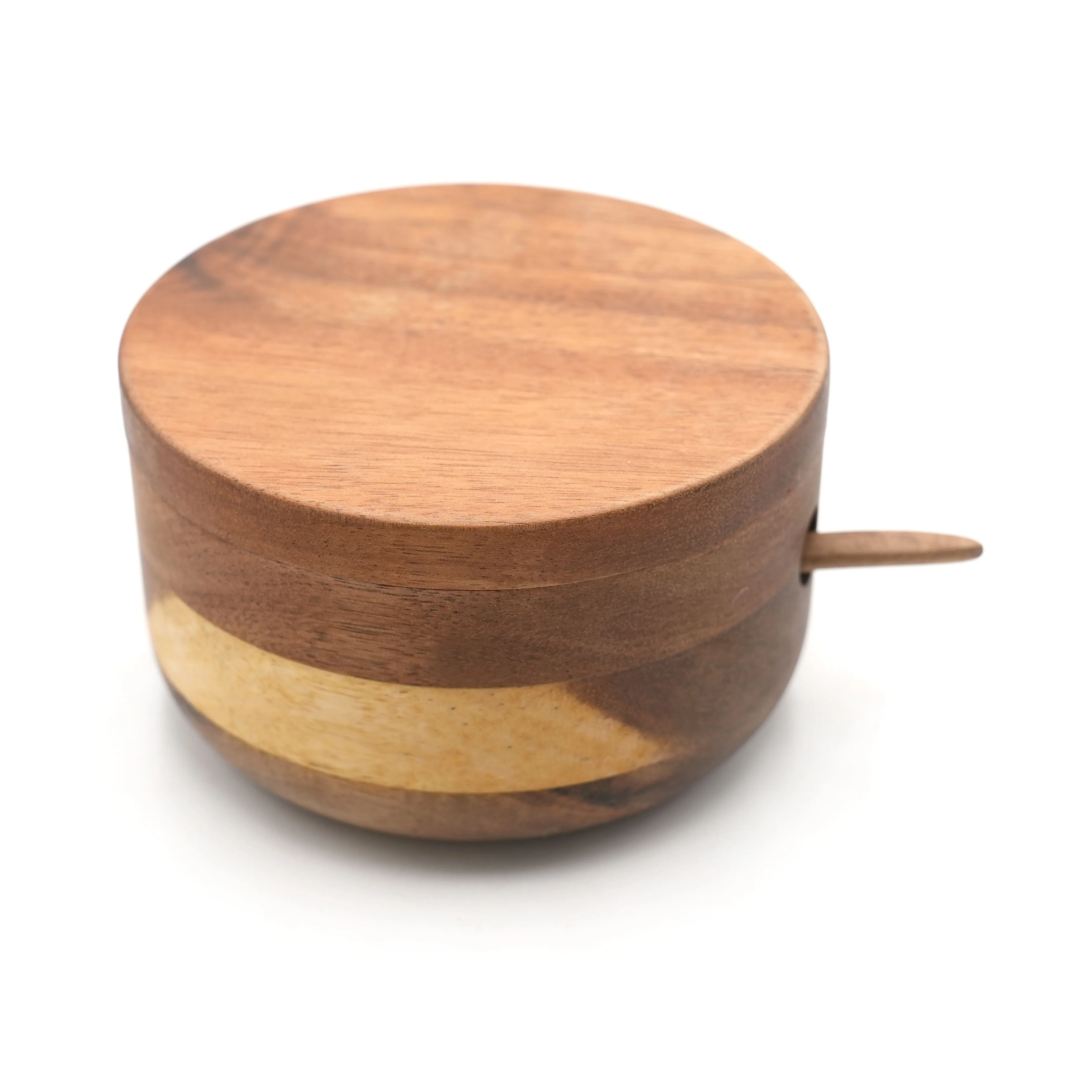 Salt Keeper Wood Jar For Kitchen Round Wood Salt Cellar Container Wood Salt & Spice Box With Swivel Cover